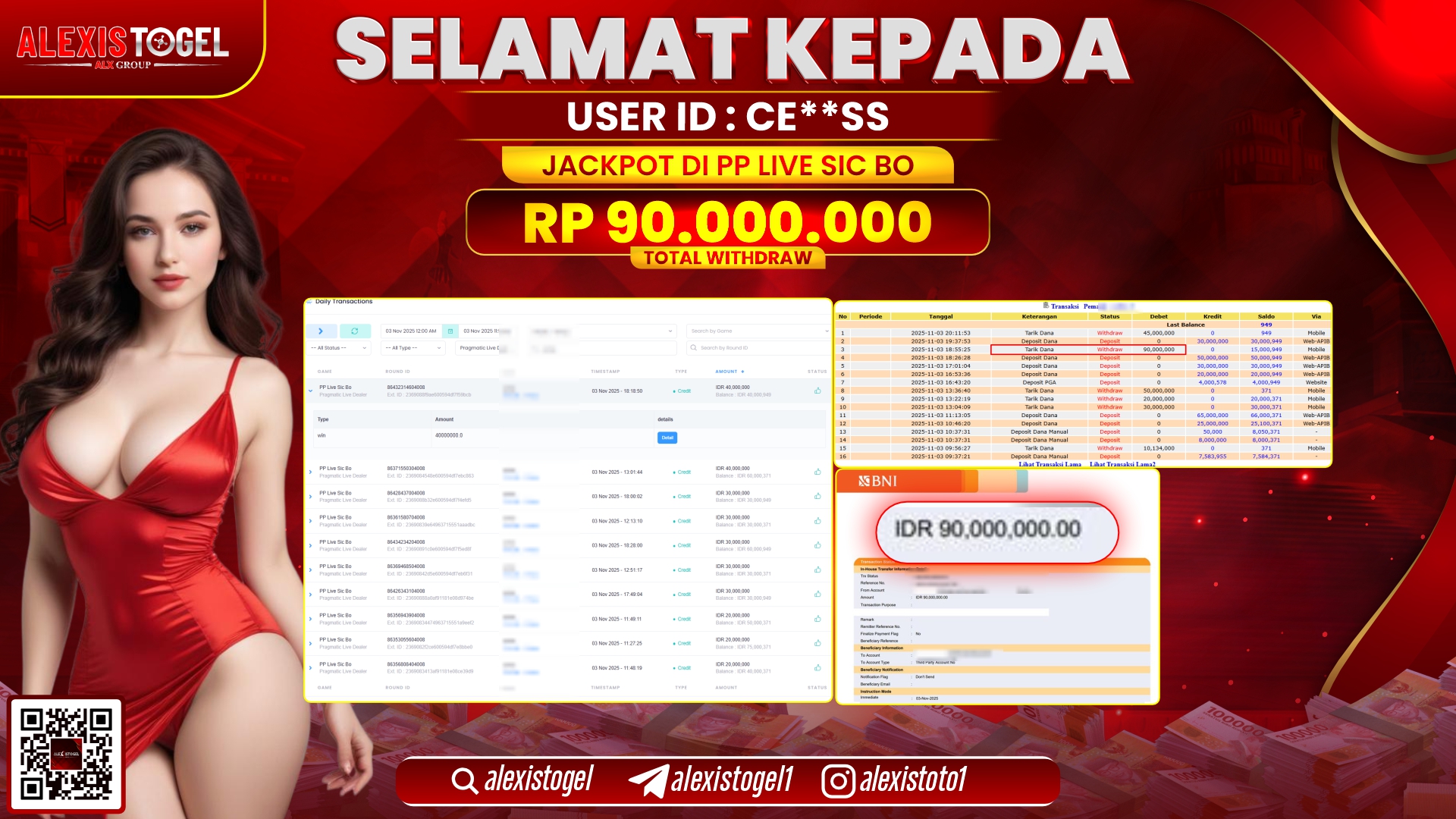 ALEXISTOGEL di PP LIVE SIC BO RP.90.000.000, LUNAS