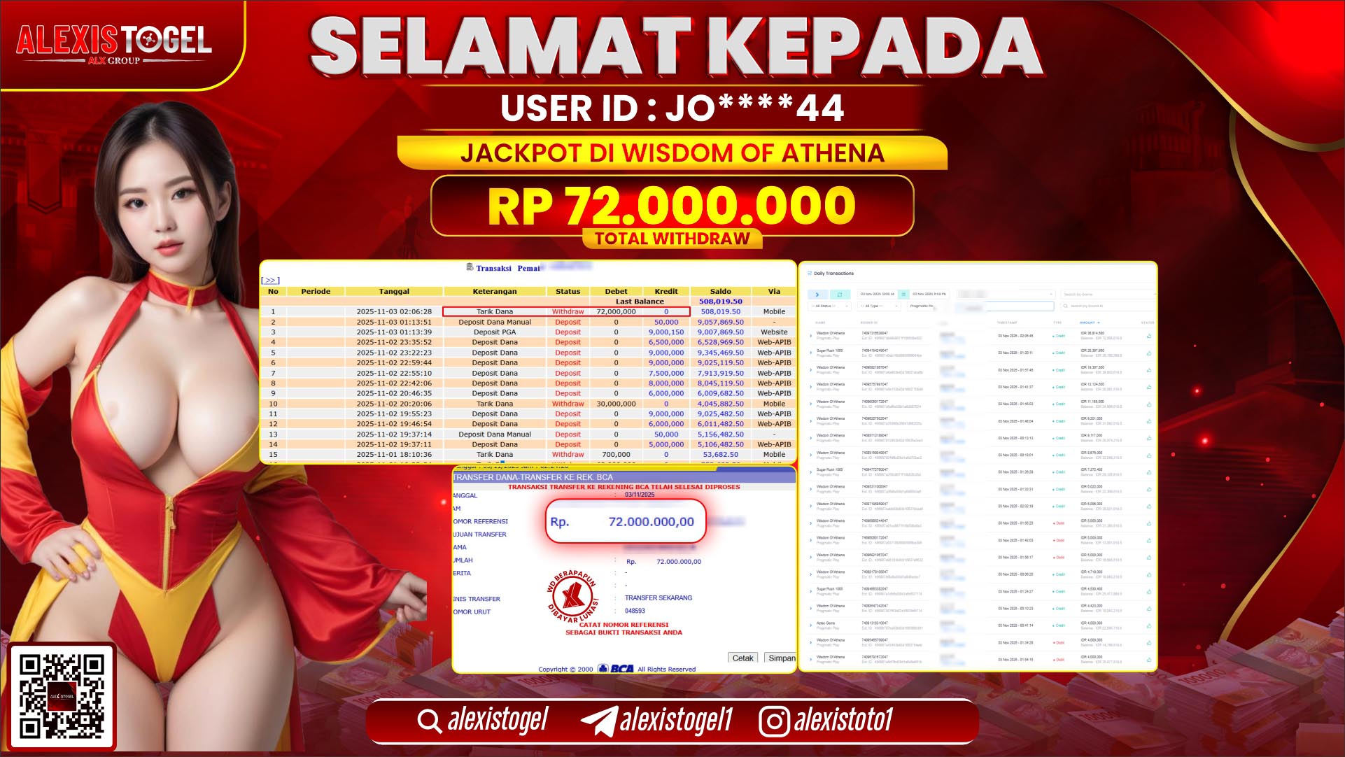 ALEXISTOGEL di SLOT WISDOM OF ATHENA RP.72.000.000, LUNAS