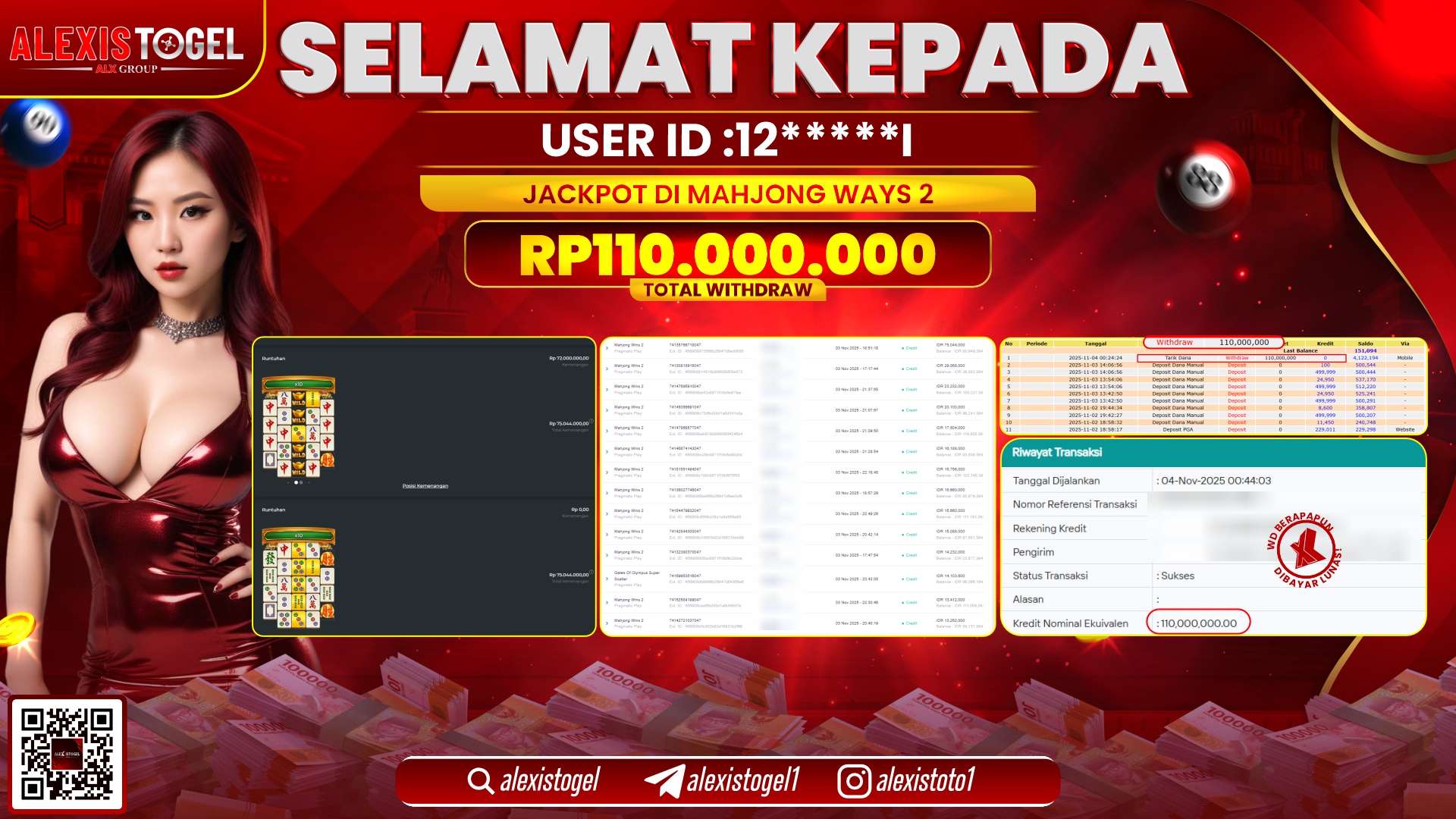 ALEXISTOGEL di SLOT MAHJONG WAYS 2 RP.110.000.000, LUNAS