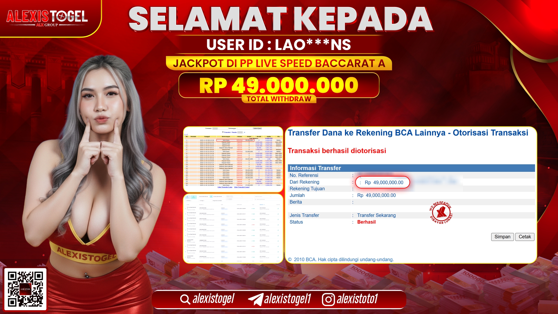 ALEXISTOGEL di PP LIVE SPEED BACCARAT A RP.49.000.000, LUNAS