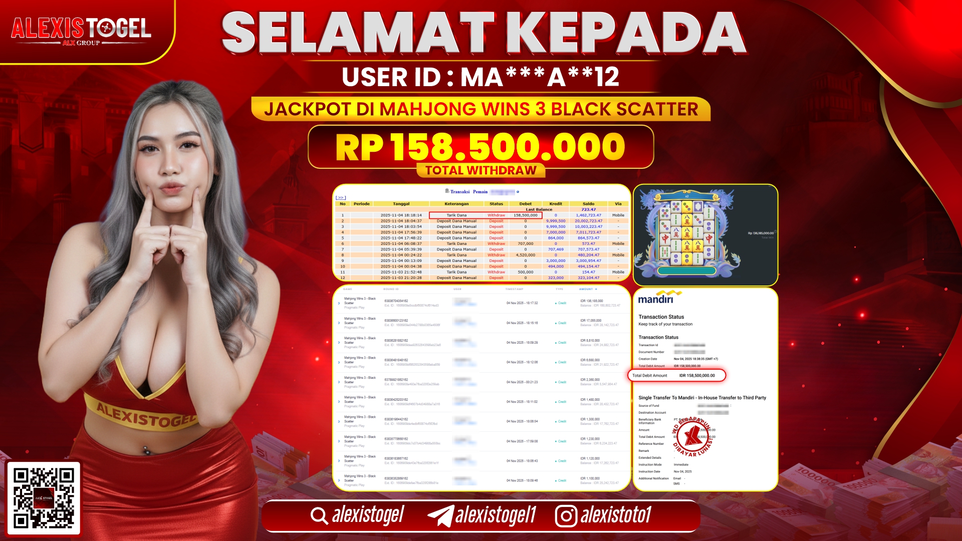 ALEXISTOGEL di SLOT MAHJONG WINS 3 BLACK SCATTER RP.158.500.000, LUNAS