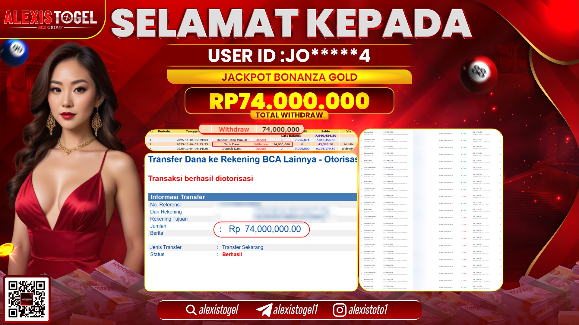 ALEXISTOGEL di SLOT BONANZA GOLD RP.74.000.000, LUNAS