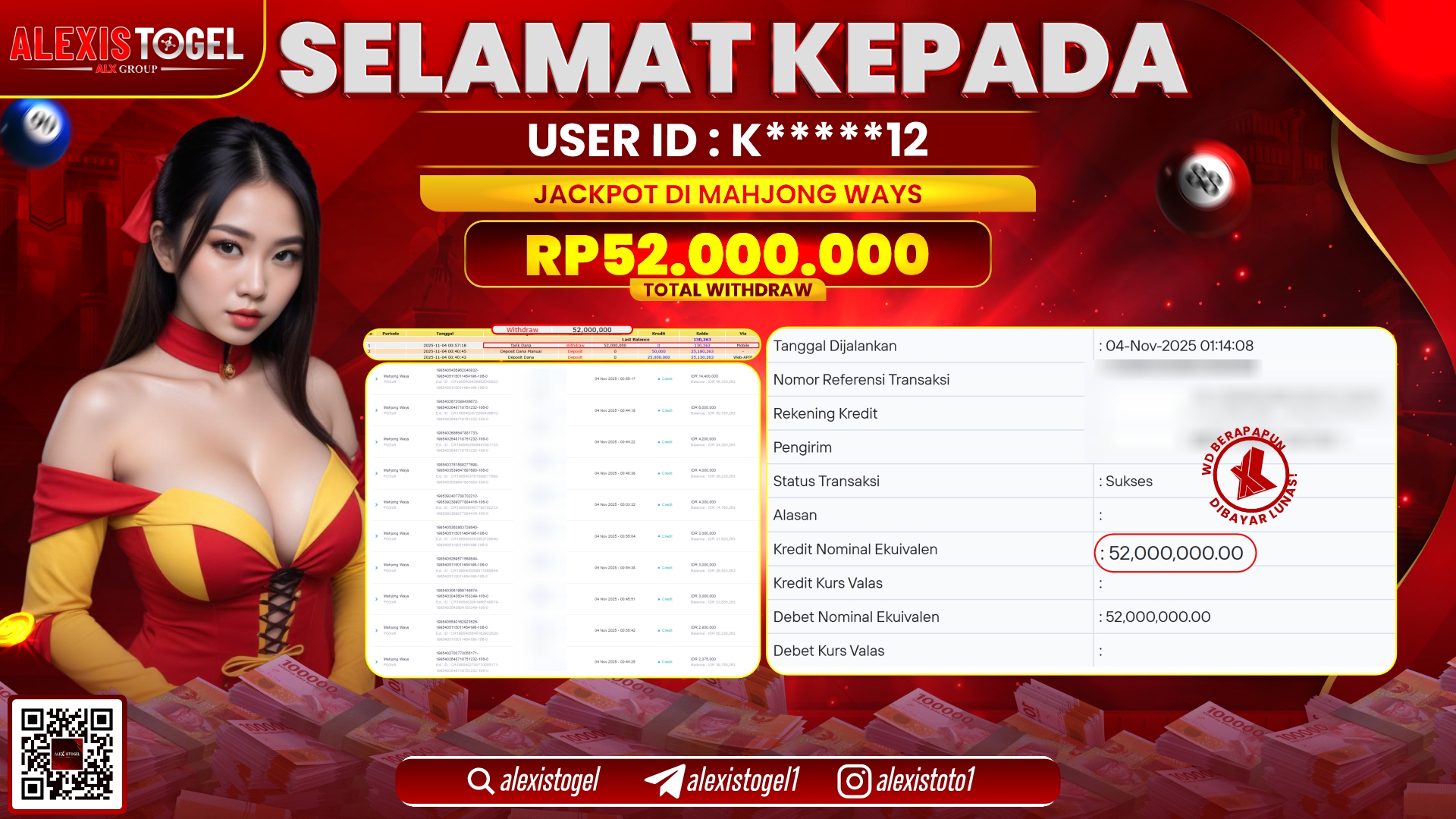 ALEXISTOGEL di SLOT MAHJONG WAYS RP.52.000.000, LUNAS