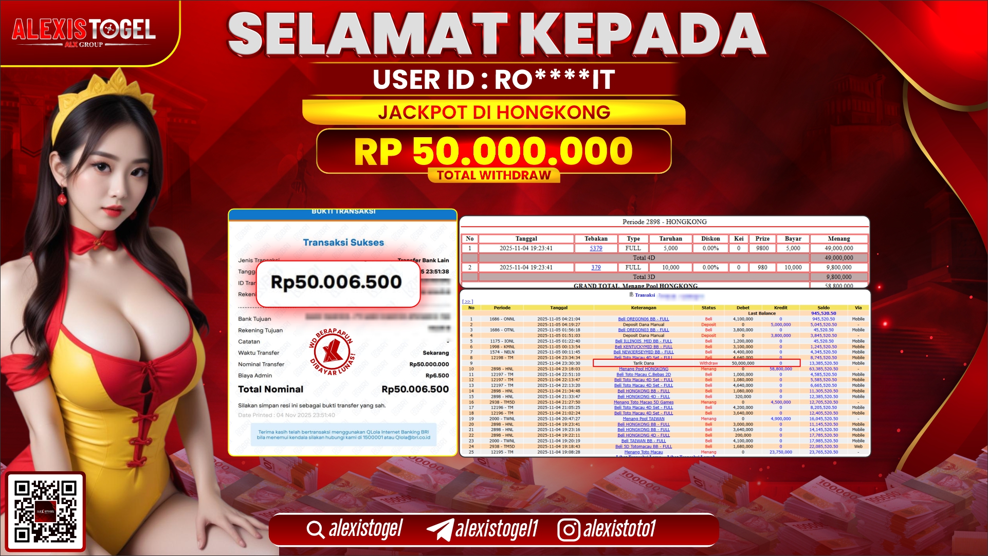 ALEXISTOGEL di TOGEL HONGKONG RP.50.000.000, LUNAS