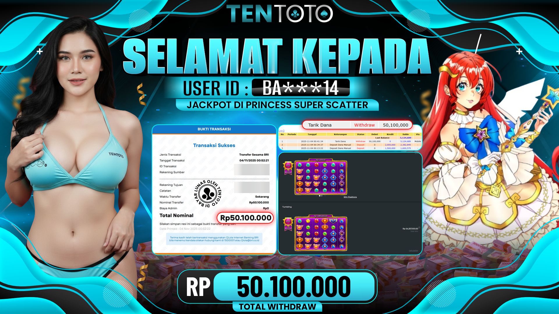 TENTOTO Princess Super Scatter Rp. 50.100.000,- LUNAS 