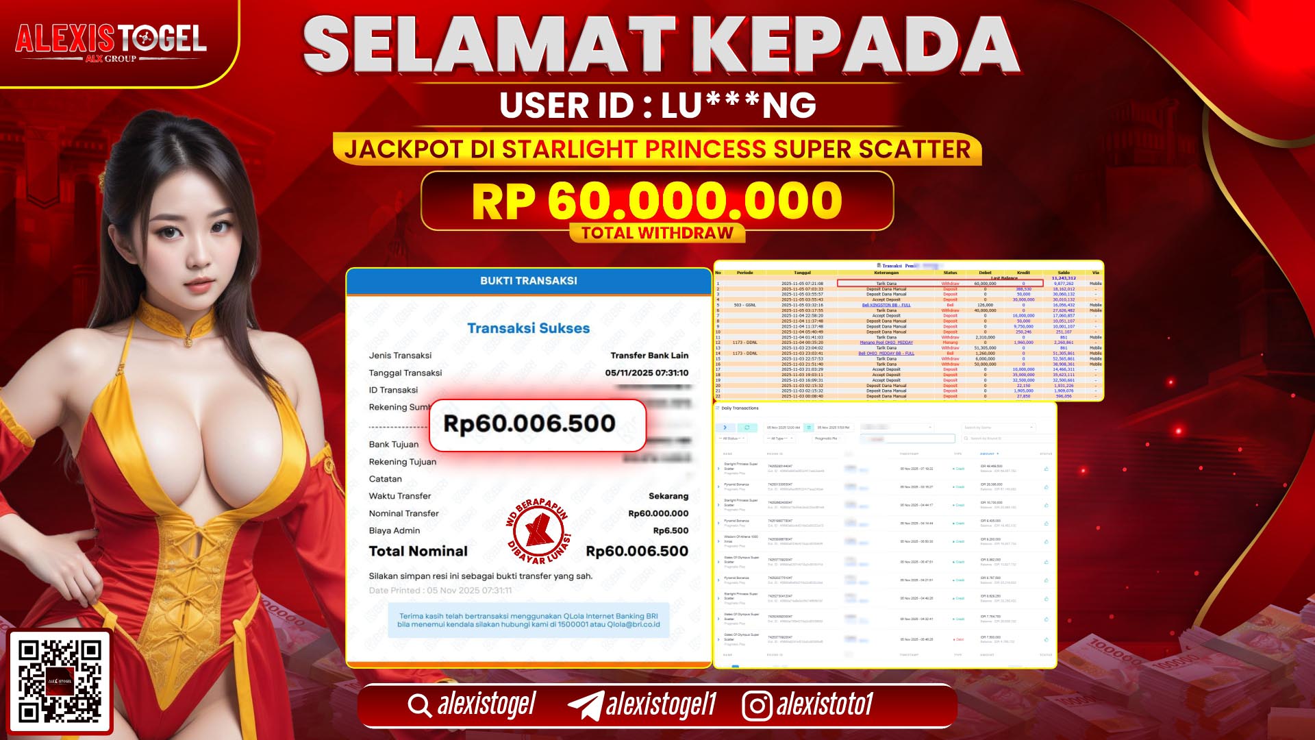 ALEXISTOGEL di SLOT STARLIGHT PRINCESS SUPER SCATTER RP.60.000.000, LUNAS