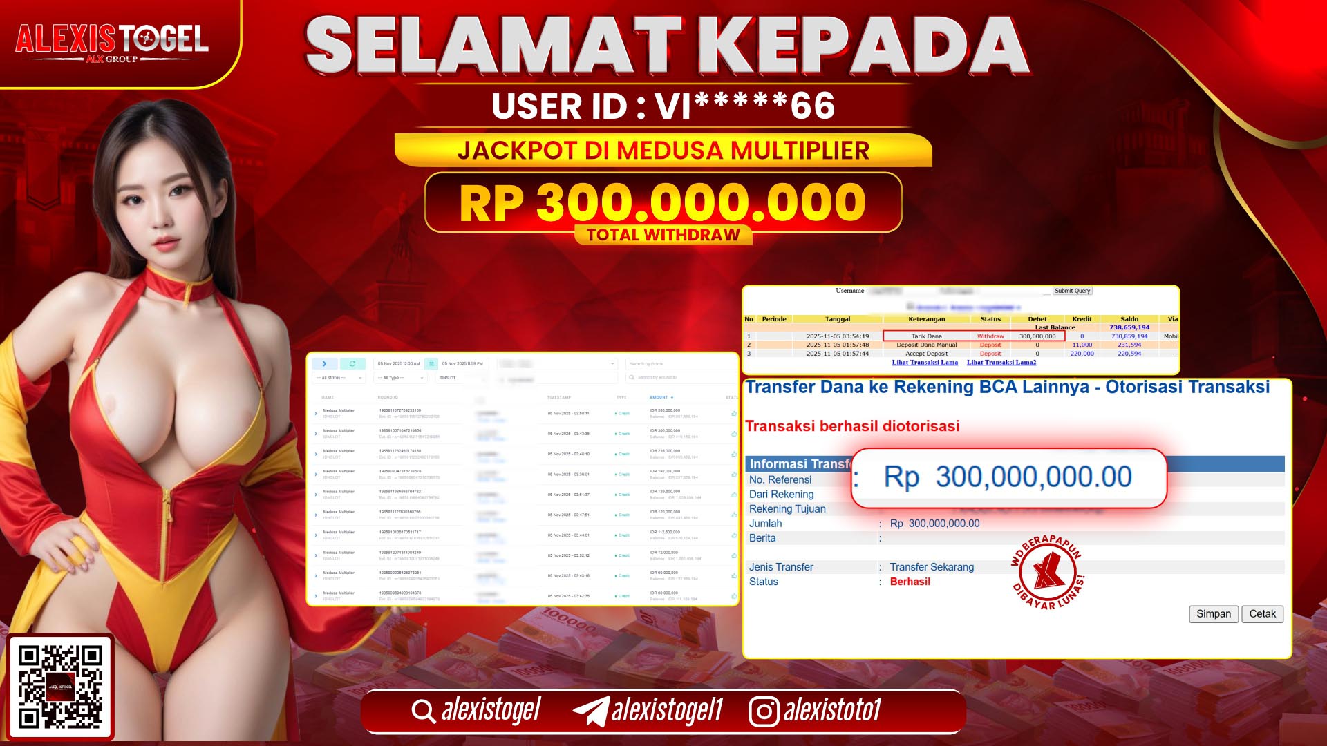 ALEXISTOGEL di SLOT MEDUSA MULTIPLIER RP.300.000.000, LUNAS