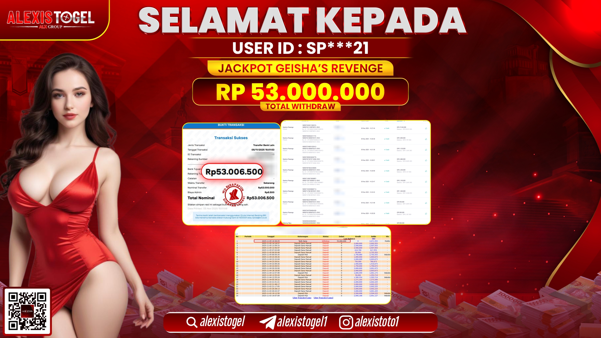 ALEXISTOGEL di SLOT GEISHA'S REVENGE RP.53.000.000, LUNAS