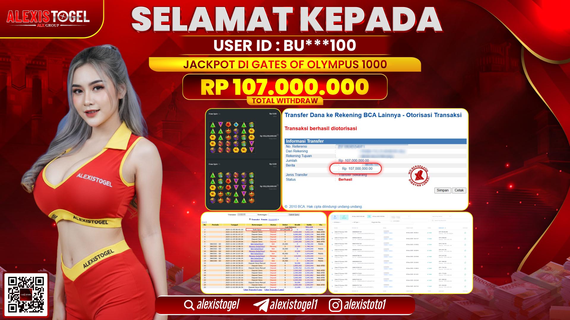 ALEXISTOGEL di SLOT GATES  OF OLYMPUS 1000 RP.107.000.000, LUNAS