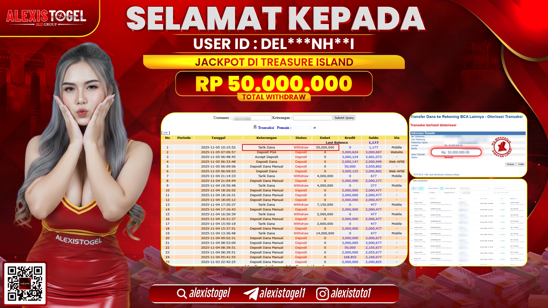 ALEXISTOGEL di SLOT TREASURE ISLAND RP.50.000.000, LUNAS