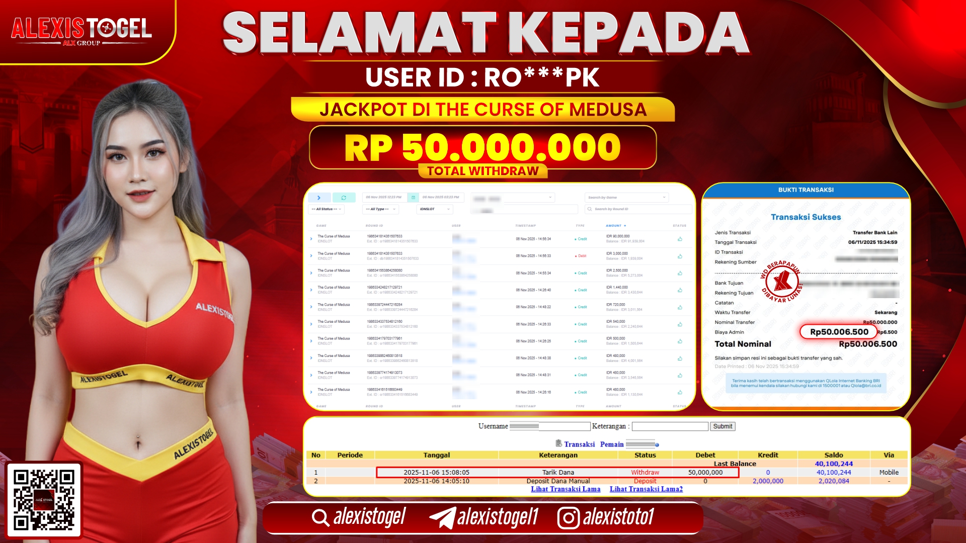 ALEXISTOGEL di SLOT THE CURSE OF MEDUSA RP.50.000.000, LUNAS