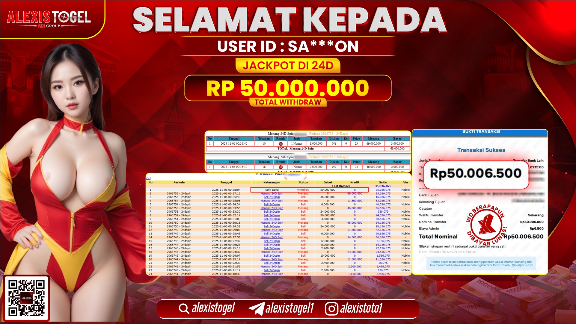 ALEXISTOGEL di CASINO 24D SPIN RP.50.000.000, LUNAS