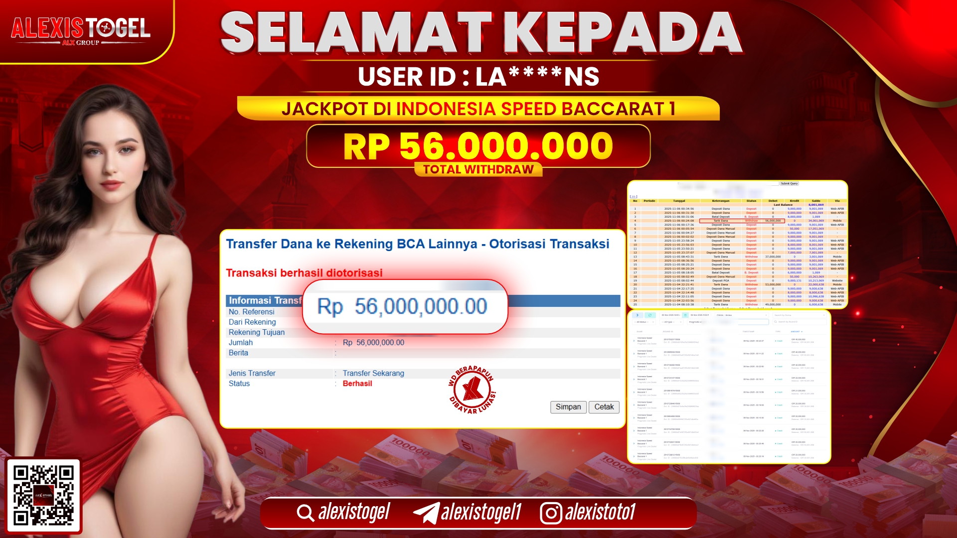 ALEXISTOGEL di CASINO INDONESIA SPEED BACCARAT 1 RP.56.000.000, LUNAS