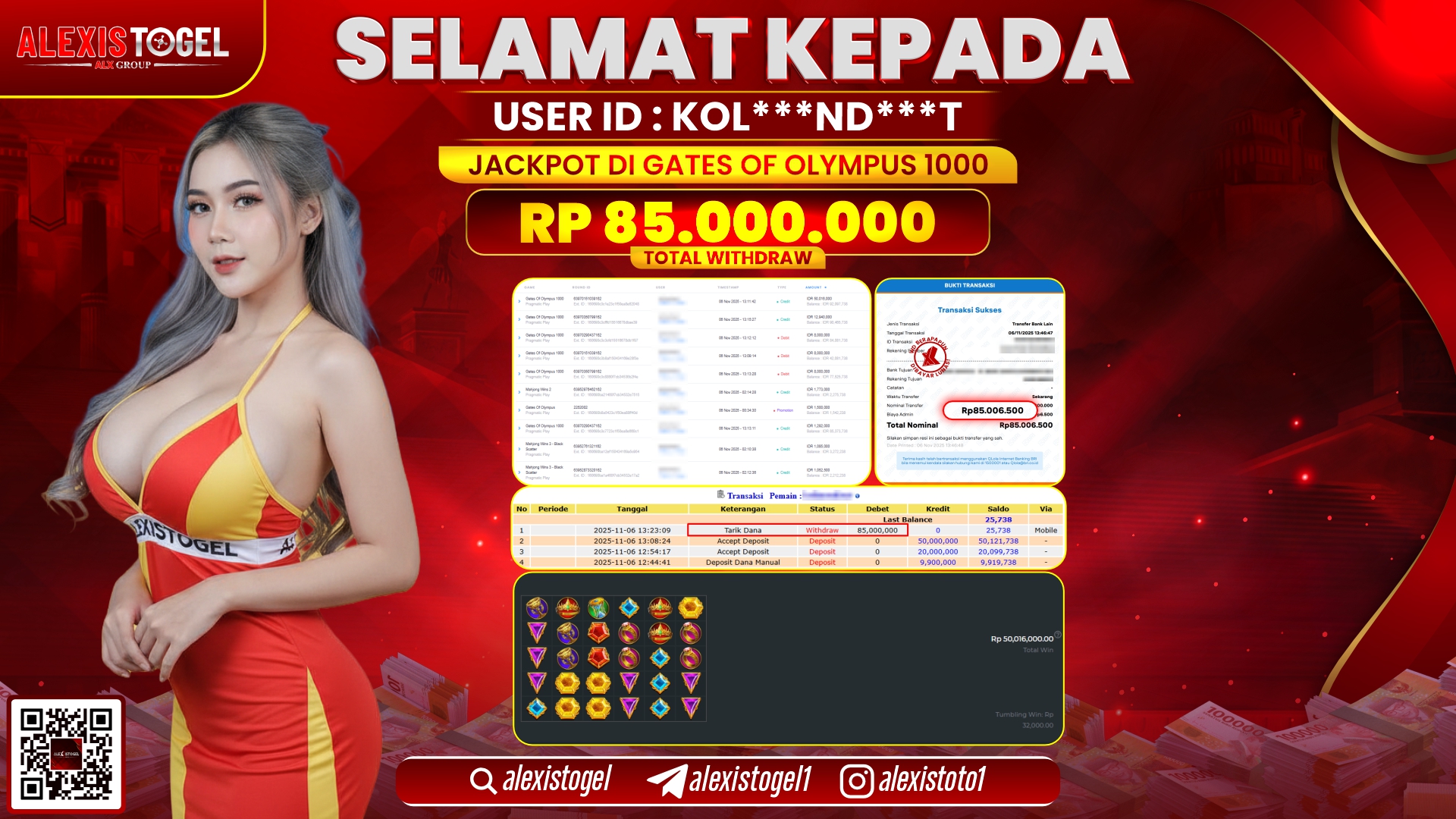 ALEXISTOGEL di SLOT GATES OF OLYMPUS 1000 RP.85.000.000, LUNAS