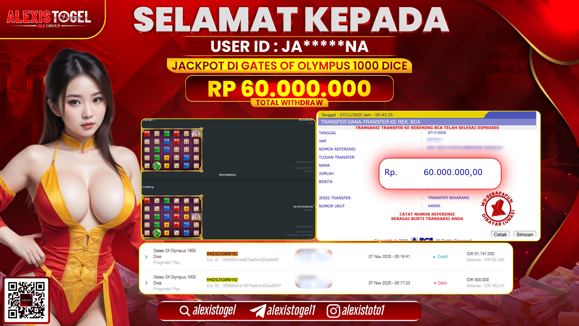 ALEXISTOGEL di SLOT GATES OF OLYMPUS 1000 DICE RP.60.000.000, LUNAS