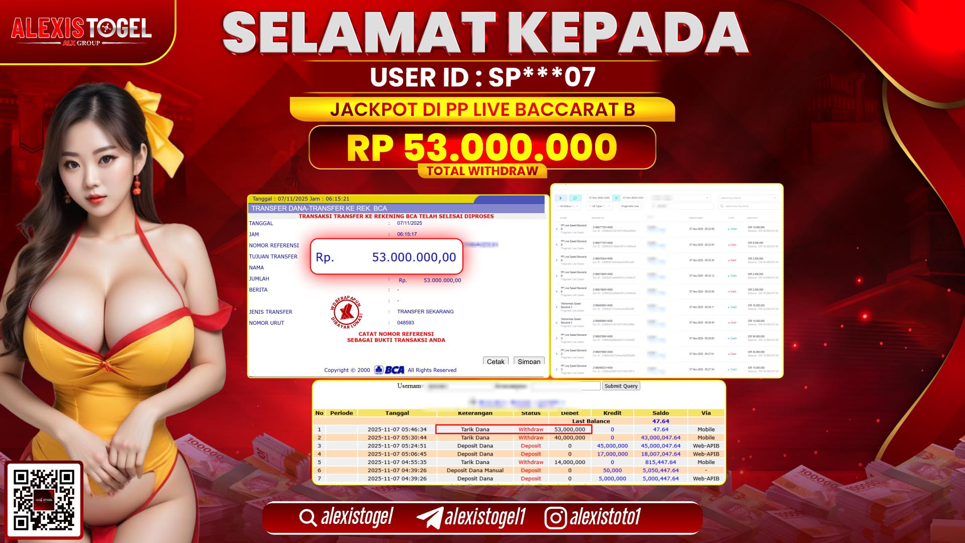 ALEXISTOGEL di PP LIVE BACCARAT B RP.53.000.000, LUNAS