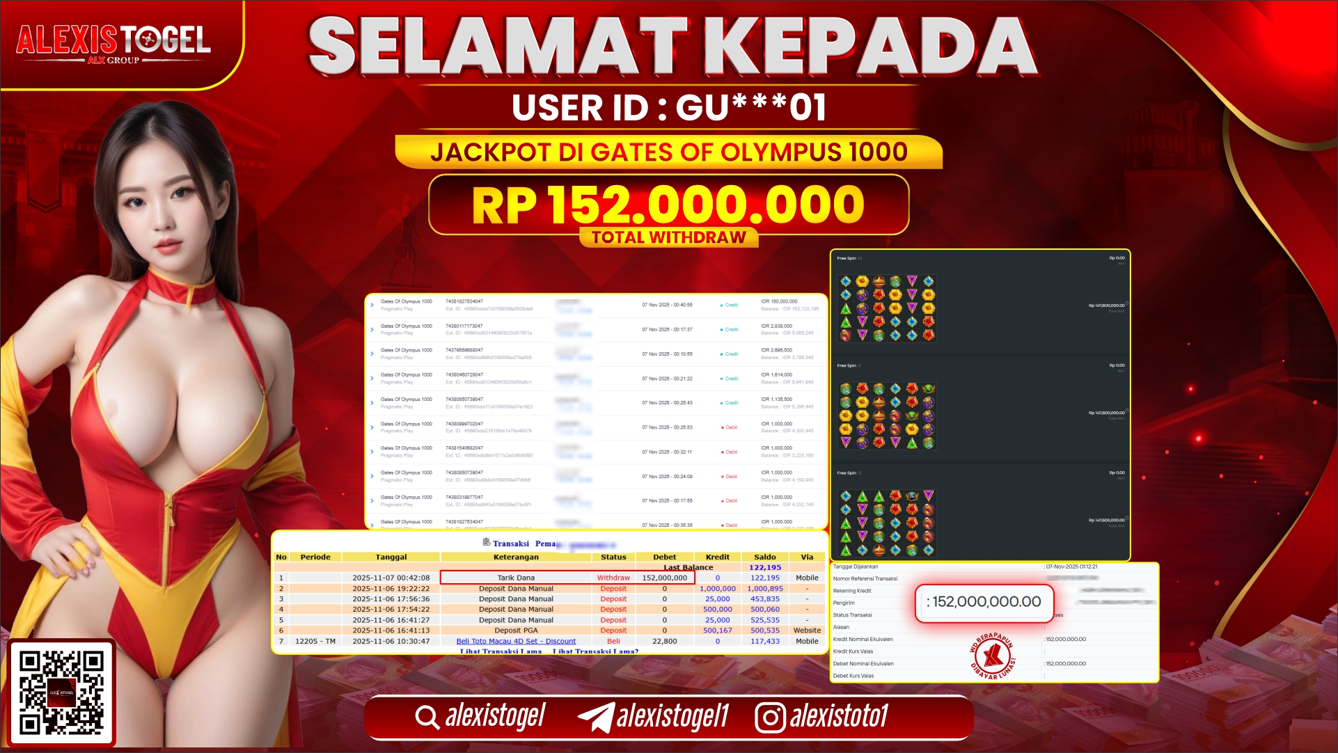 ALEXISTOGEL di SLOT GATES OF OLYMPUS 1000 RP.152.000.000, LUNAS