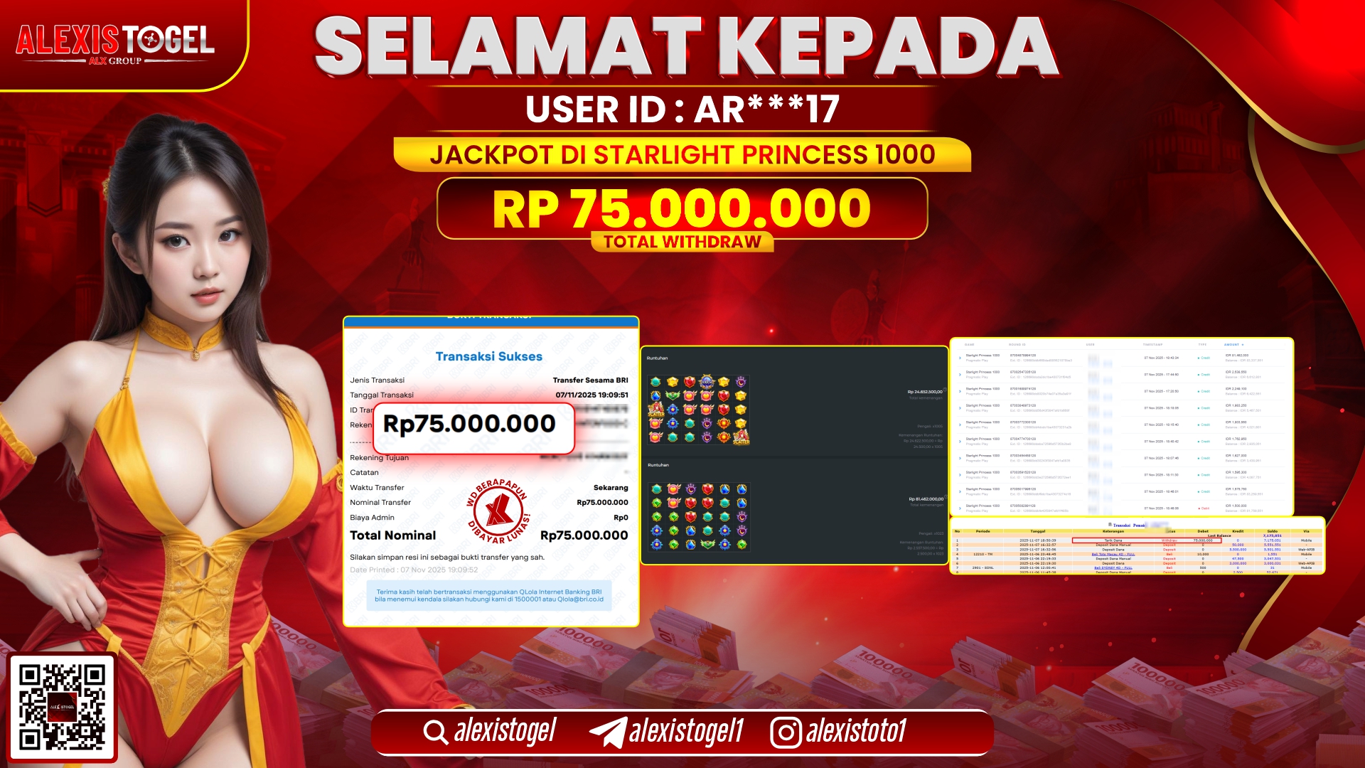 ALEXISTOGEL di SLOT STARLGHT PRINCESS 1000 RP.75.000.000, LUNAS