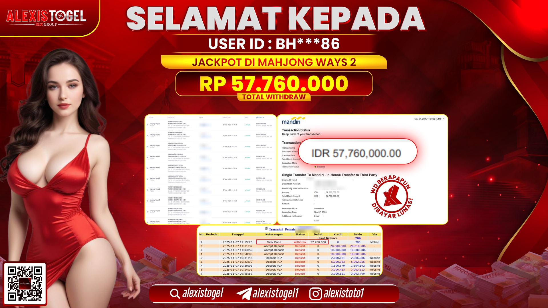 ALEXISTOGEL di SLOT MAHJONG WAYS 2 RP.57.760.000, LUNAS