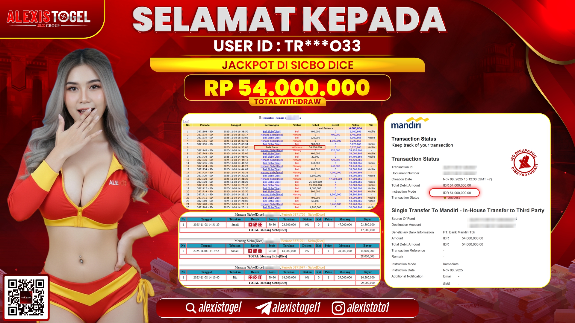 ALEXISTOGEL di CASINO SICBO DICE RP.54.000.000, LUNAS