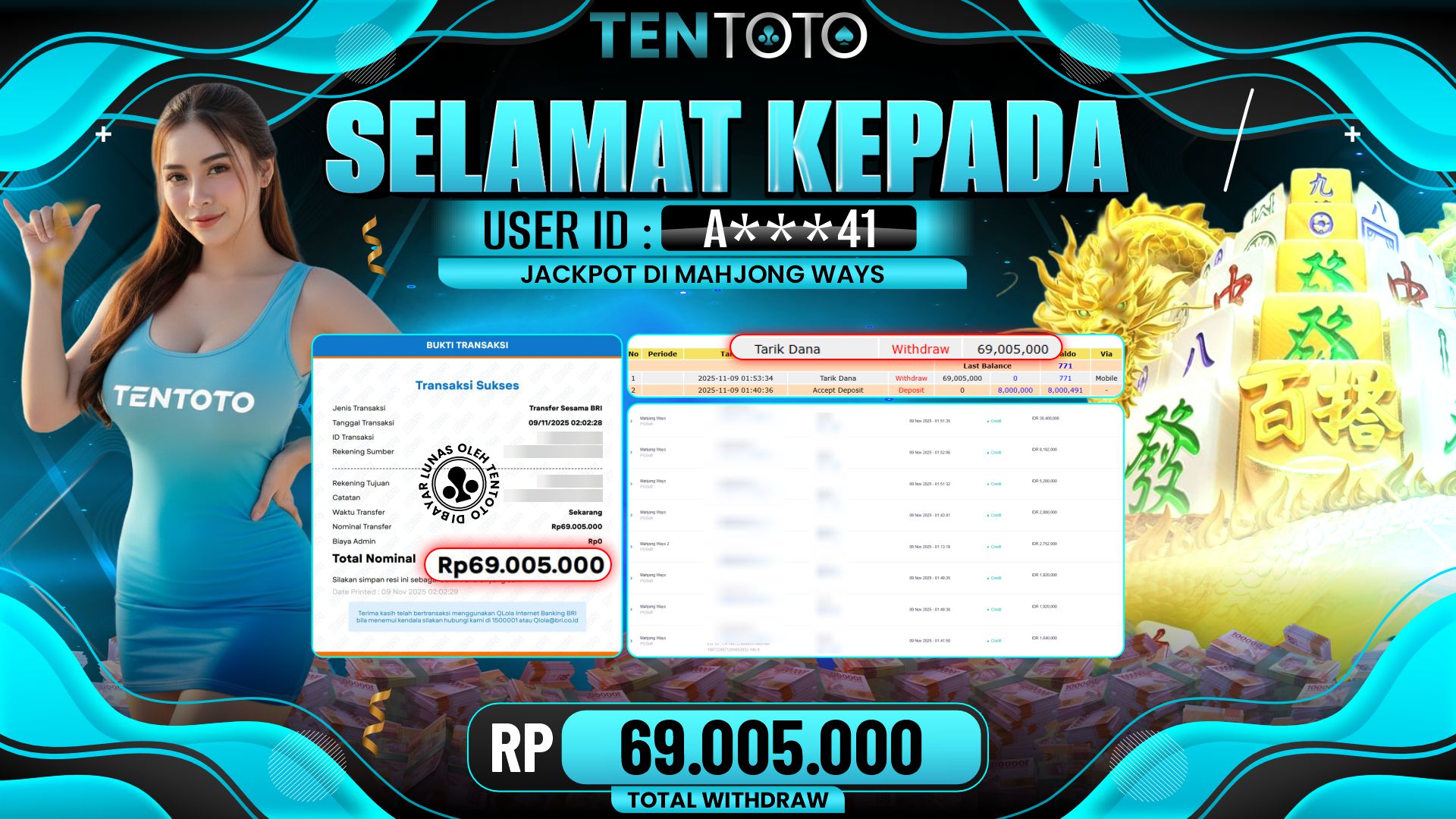 TENTOTO Mahjong Ways Rp. 69.005.000,- LUNAS 