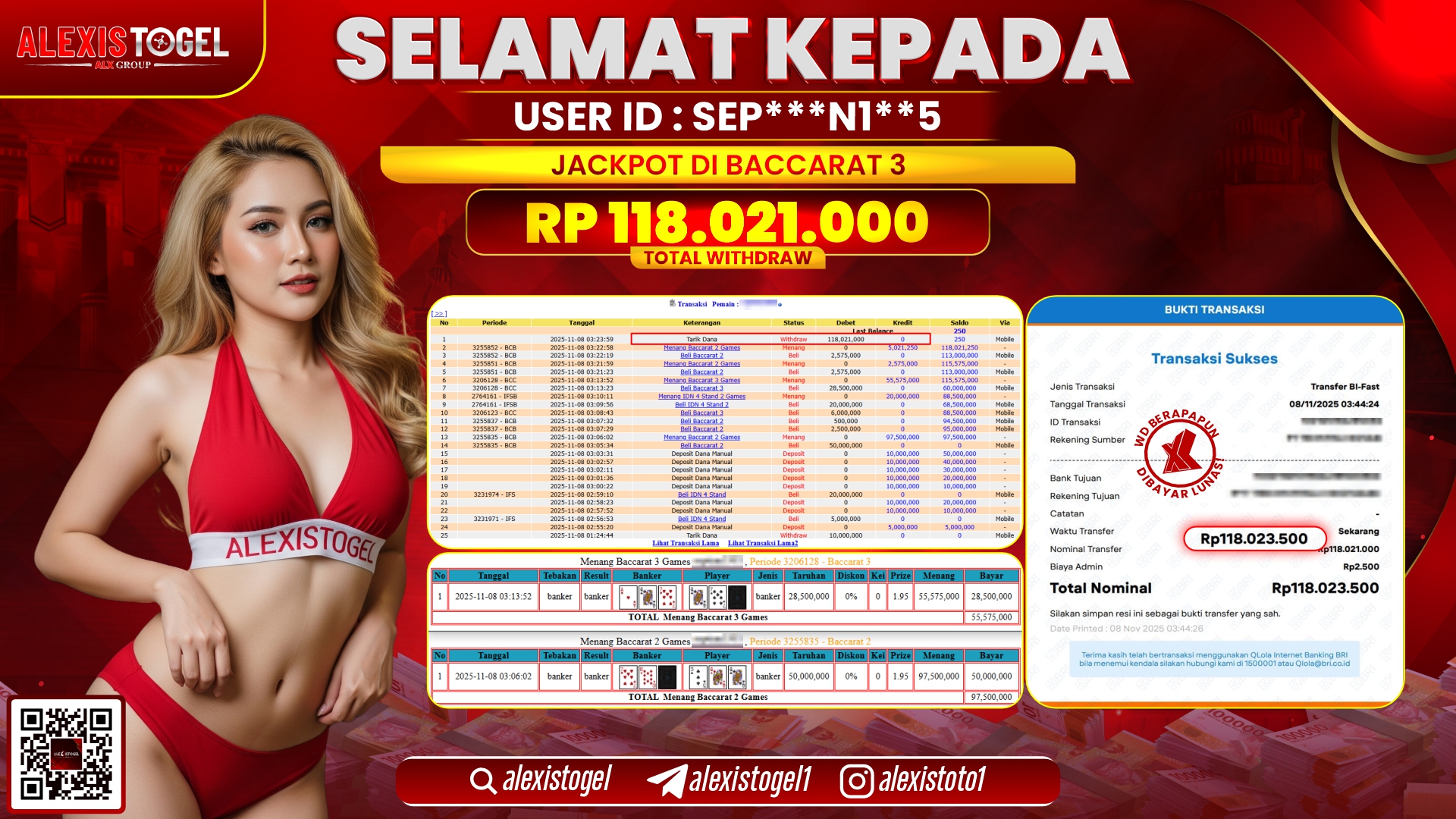 ALEXISTOGEL di CASINO BACCARAT 3 RP.118.021.000, LUNAS