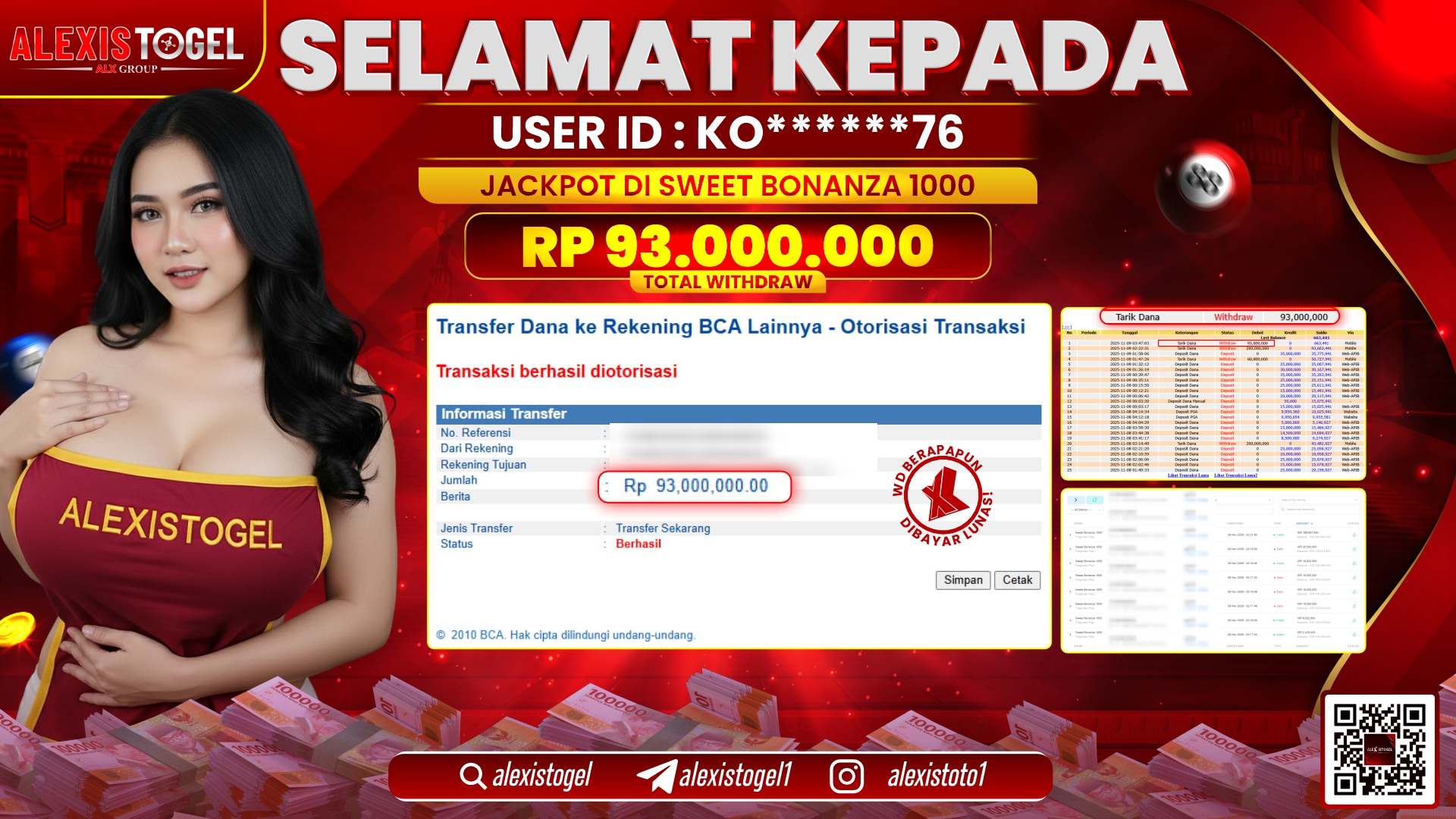 ALEXISTOGEL di SLOT SWEET BONANZA 1000 RP.93.000.000, LUNAS