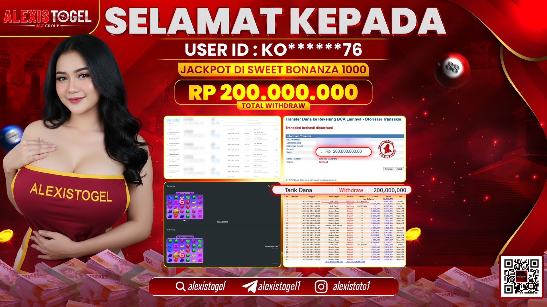 ALEXISTOGEL di SLOT SWEET BONANZA 1000 RP.200.000.000, LUNAS