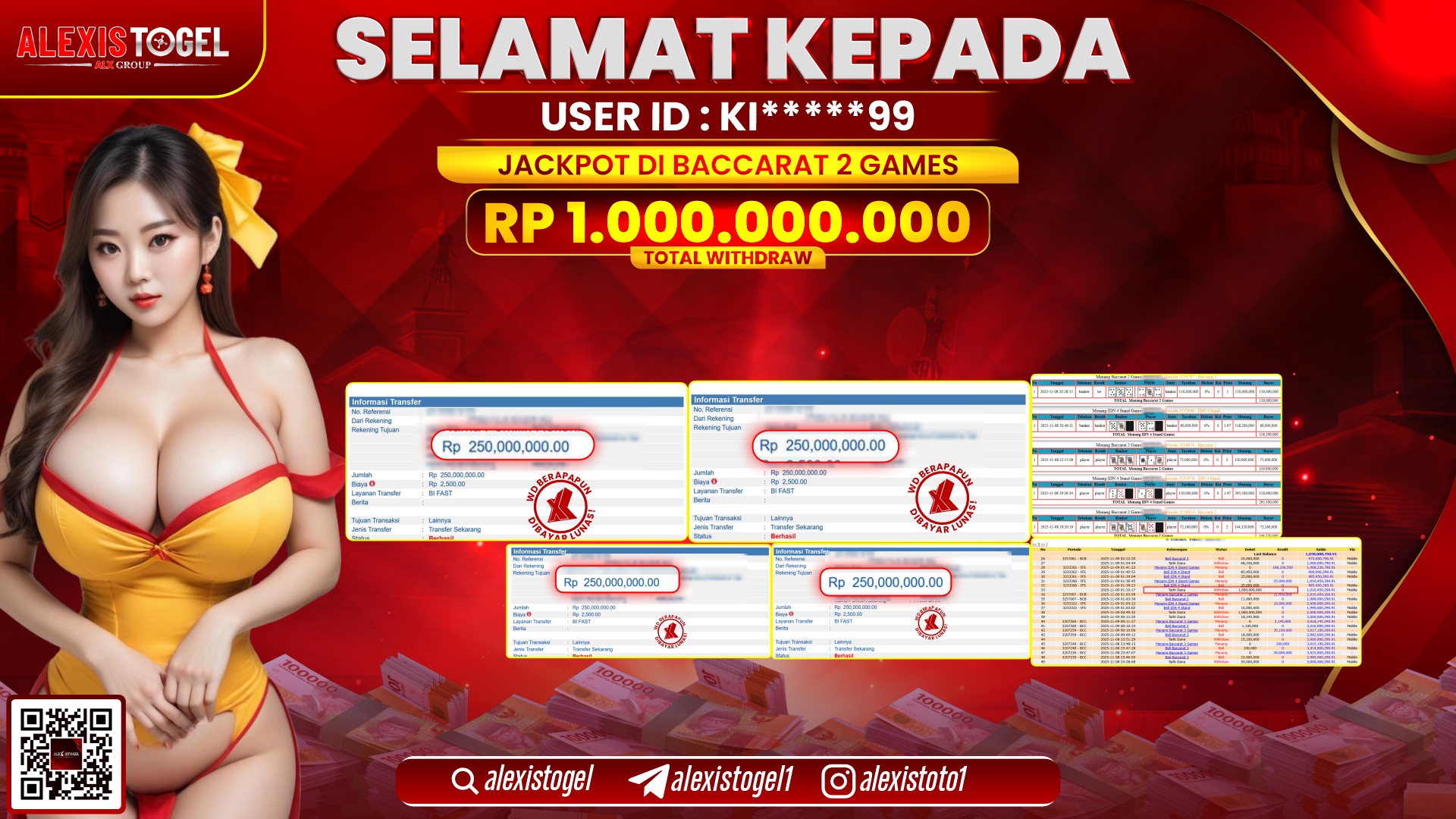 ALEXISTOGEL di CASINO BACCARAT 2 GAMES RP.1.000.000.000, LUNAS