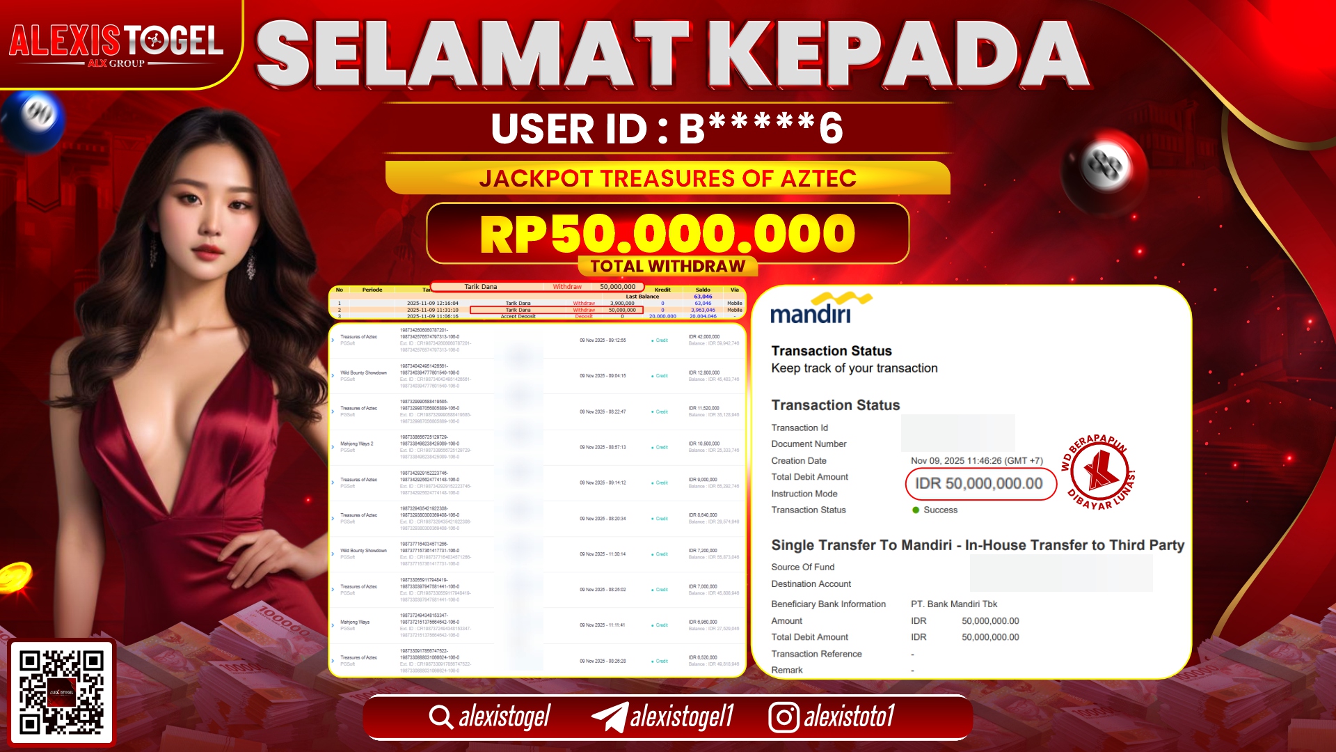 ALEXISTOGEL di SLOT TREASURES OF AZTEC RP.50.000.000, LUNAS