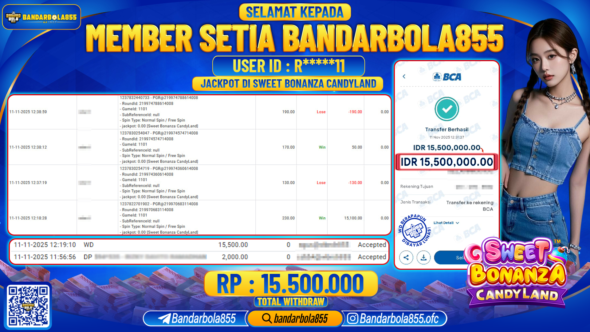 🎖 JACKPOT BANDARBOLA855 di SWEET BONANZA CANDYLAND Rp15.500.000🎖