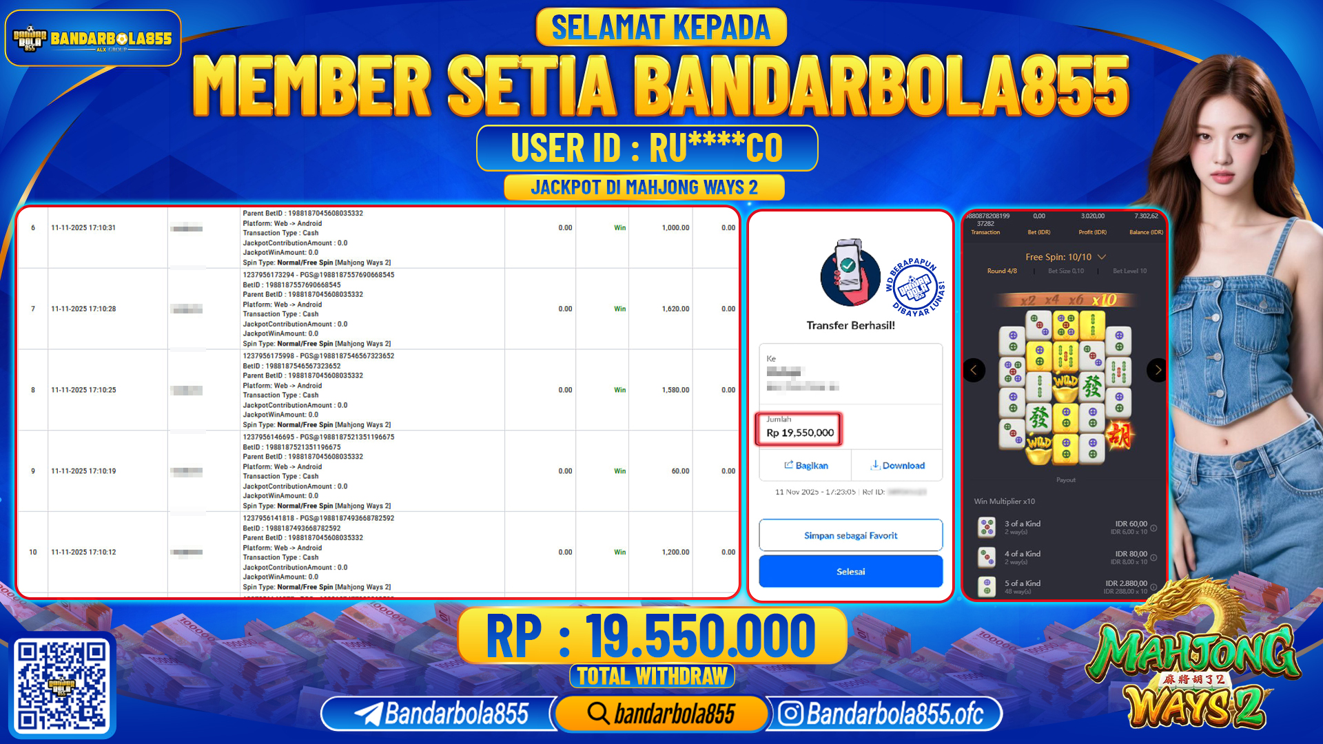🎖 JACKPOT BANDARBOLA855 di MAHJONG WAYS 2 Rp19.550.000🎖