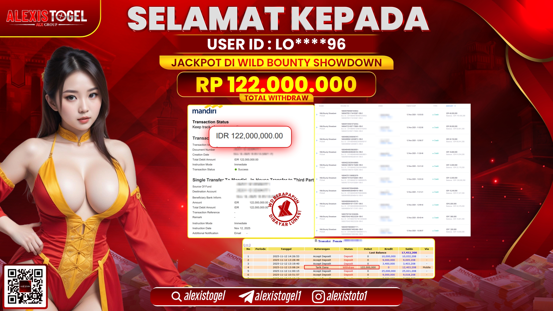 ALEXISTOGEL di SLOT WILD BOUNTY SHOWDOWN RP.122.000.000, LUNAS