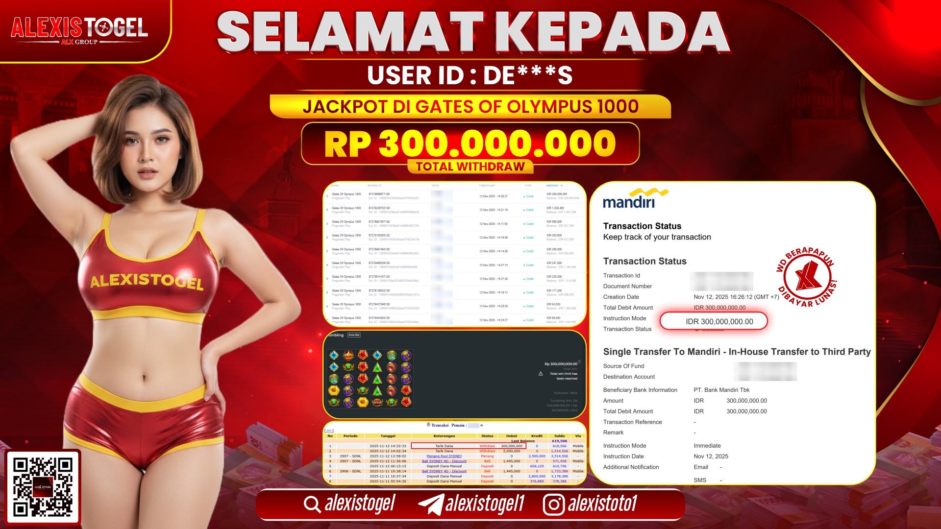 ALEXISTOGEL di SLOT GATES OF OLYMPUS 1000 RP.300.000.000, LUNAS