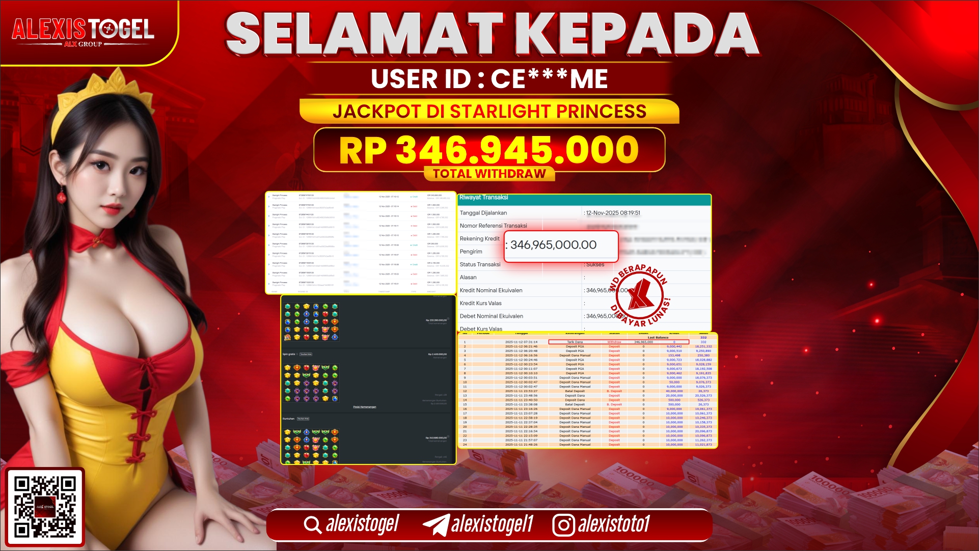 ALEXISTOGEL di SLOT STARLIGHT PRINCESS RP.346.945.000, LUNAS