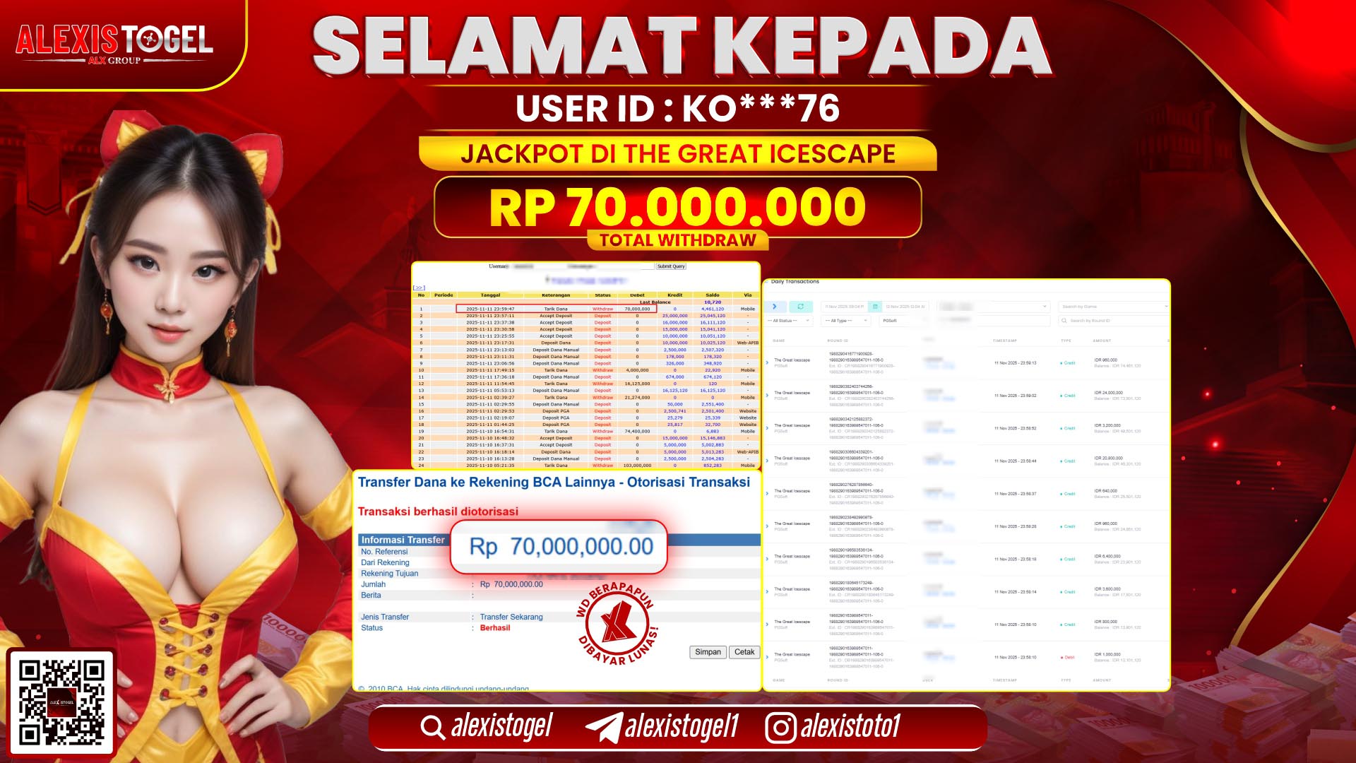 ALEXISTOGEL di SLOT THE GREAT ICESCAPE RP.70.000.000, LUNAS