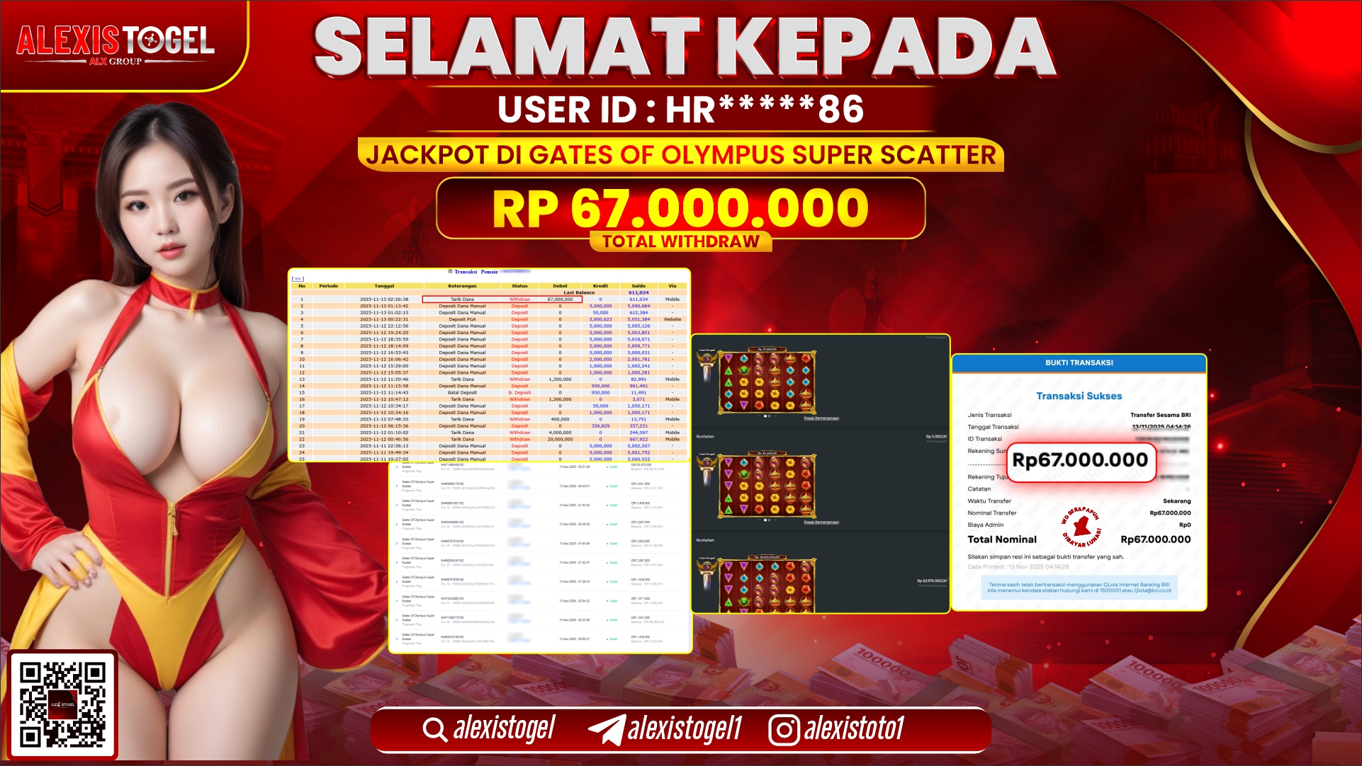 ALEXISTOGEL di SLOT GATES OF OLYMPUS SUPER SCATTER RP.67.000.000, LUNAS