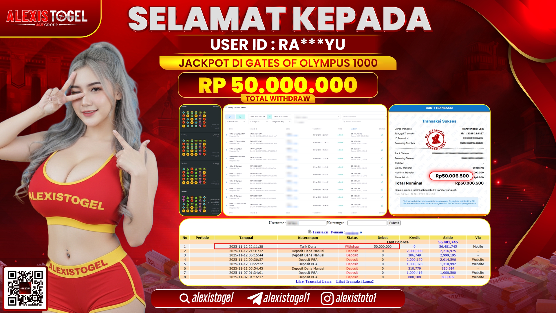 ALEXISTOGEL di SLOT GATES OF OLYMPUS 1000 RP.50.000.000, LUNAS