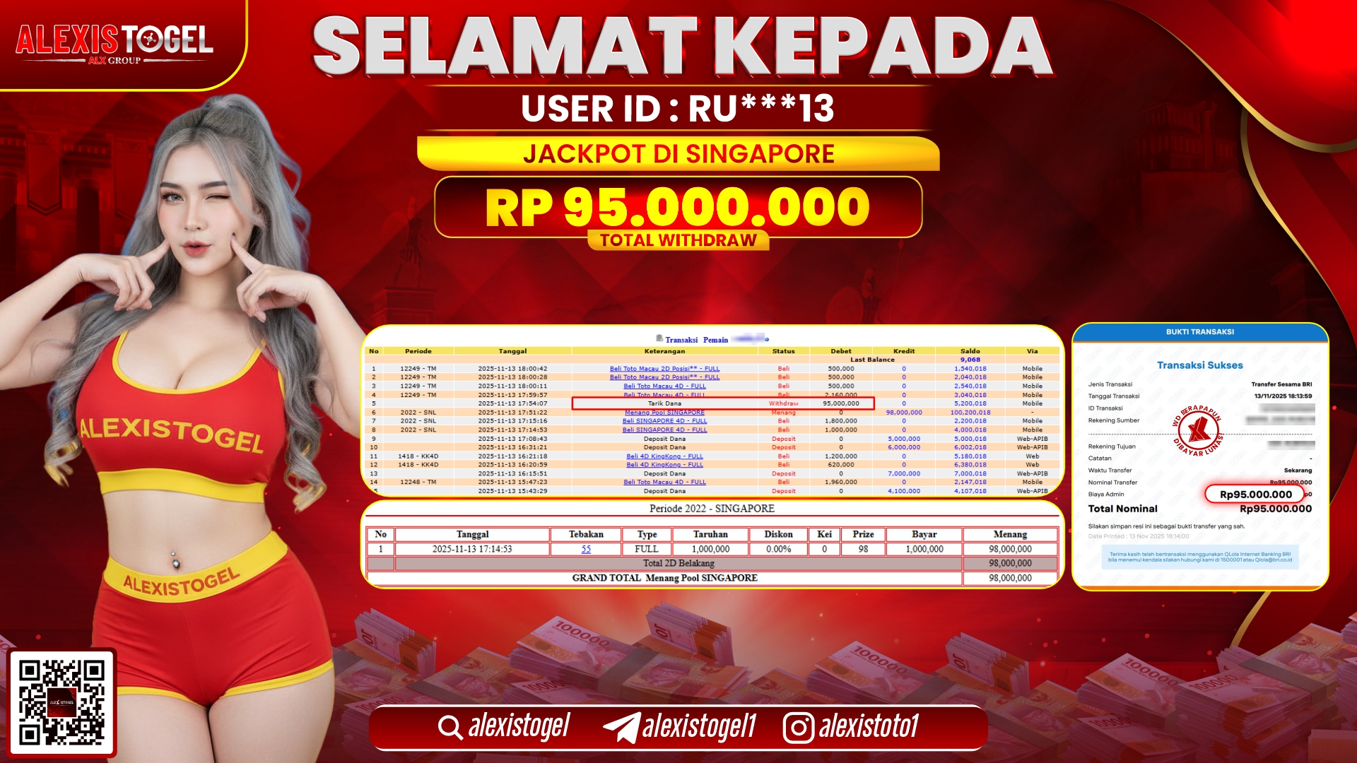 ALEXISTOGEL di TOGEL SINGAPORE RP.95.000.000, LUNAS