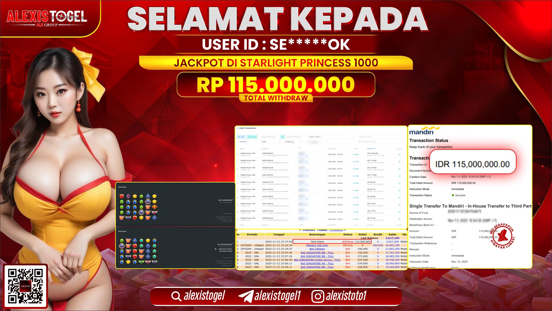 ALEXISTOGEL di SLOT STARLIGHT PRINCESS 1000 RP.115.000.000, LUNAS