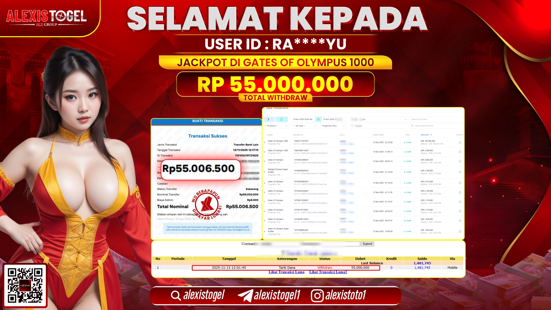 ALEXISTOGEL di SLOT GATES OF OLYMPUS 1000 RP.55.000.000, LUNAS