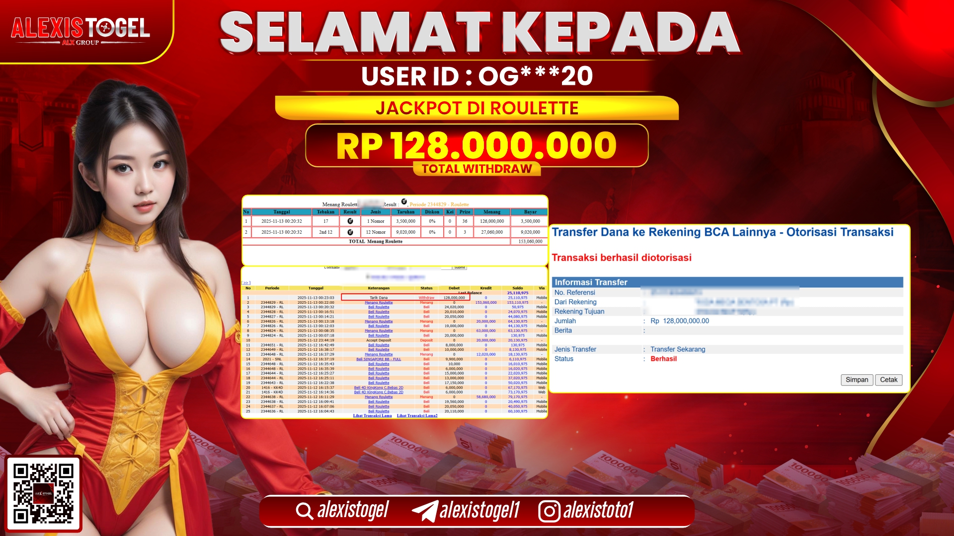 ALEXISTOGEL di CASINO ROULETTE RP.128.000.000, LUNAS