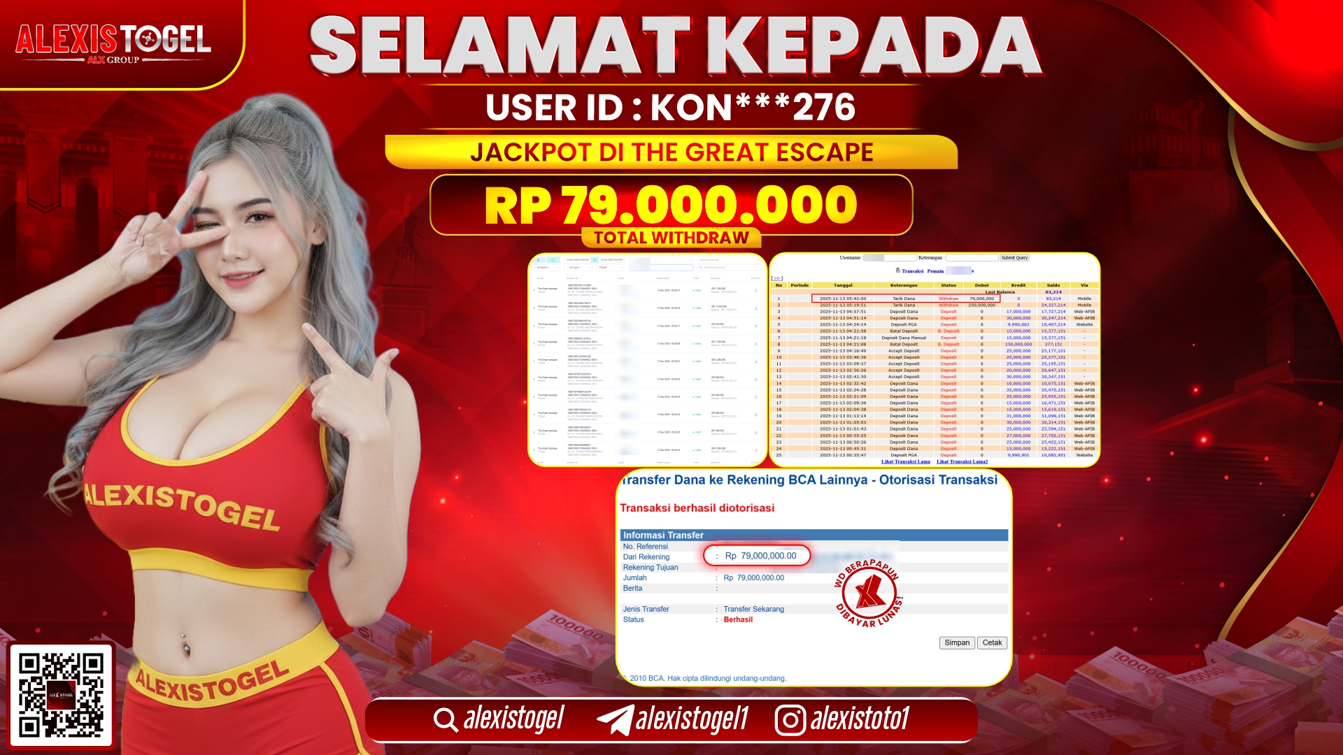 ALEXISTOGEL di SLOT THE GREAT ESCAPE RP.79.000.000, LUNAS