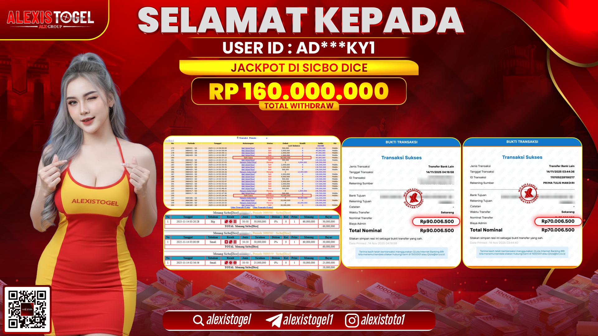 ALEXISTOGEL di CASINO SICBO DICE RP.160.000.000, LUNAS