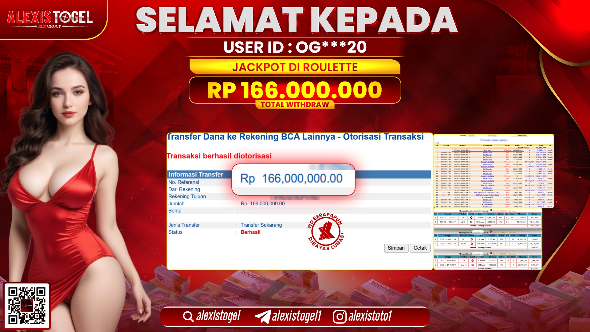 ALEXISTOGEL di CASINO ROULETTE RP.166.000.000, LUNAS