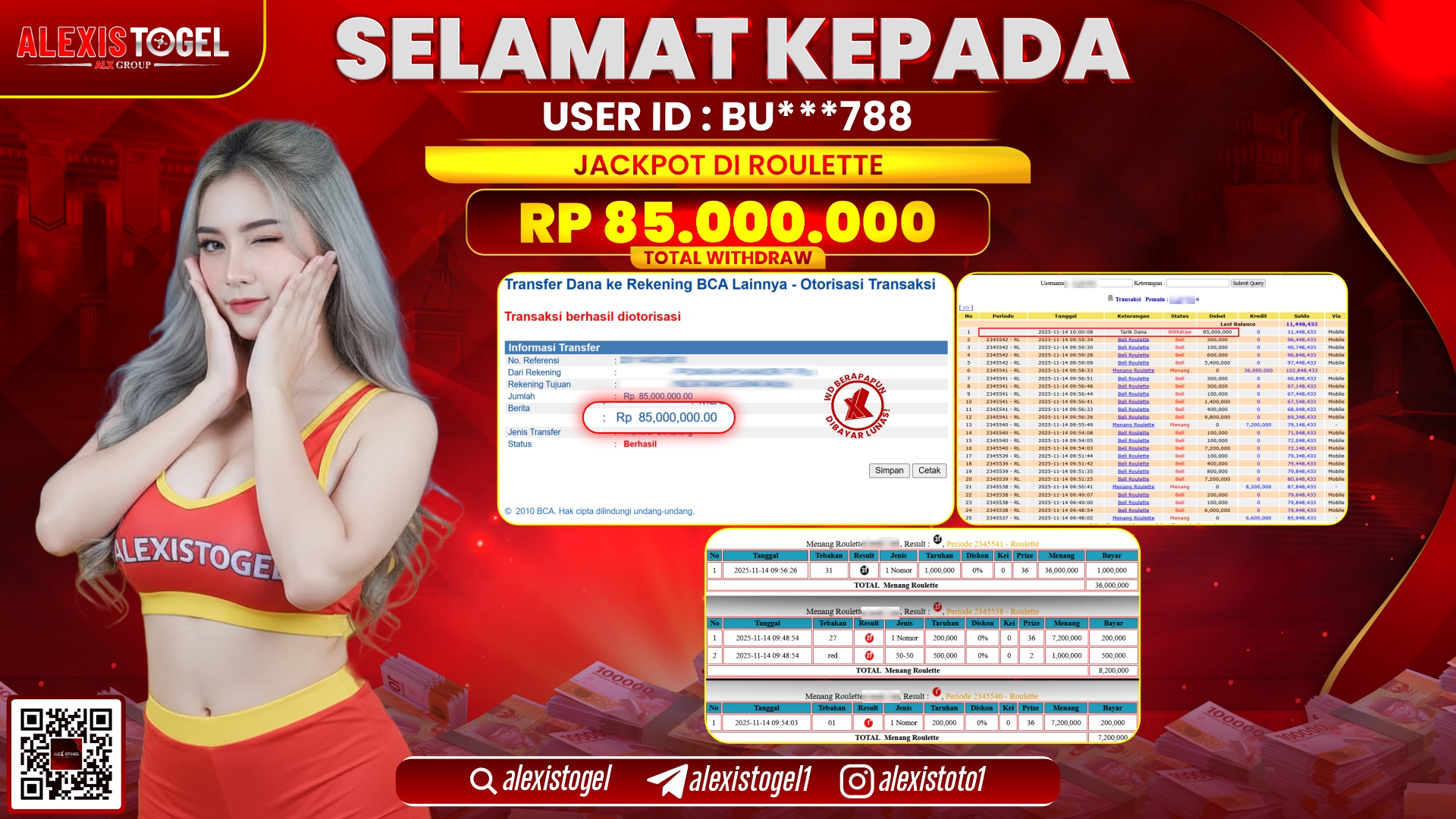 ALEXISTOGEL di CASINO ROULETTE RP.85.000.000, LUNAS