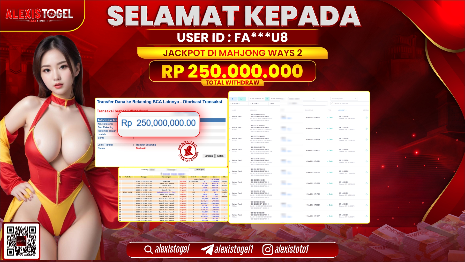 ALEXISTOGEL di SLOT MAHJONG WAYS 2 RP.250.000.000, LUNAS