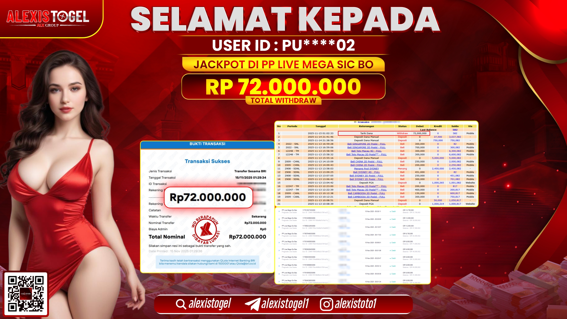 ALEXISTOGEL di PP LIVE MEGA SIC BO  RP.72.000.000, LUNAS