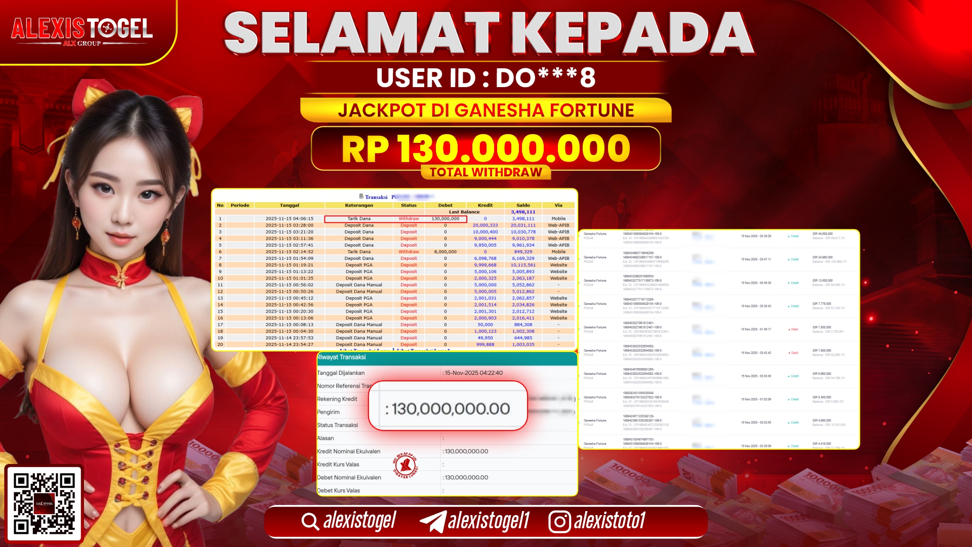 ALEXISTOGEL di SLOT GANESHA FORTUNE RP.130.000.000, LUNAS