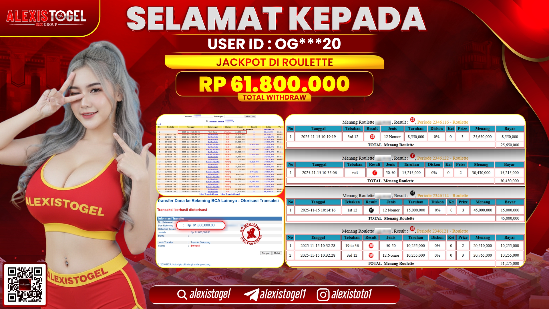 ALEXISTOGEL di CASINO ROULETTE  RP.61.800.000, LUNAS